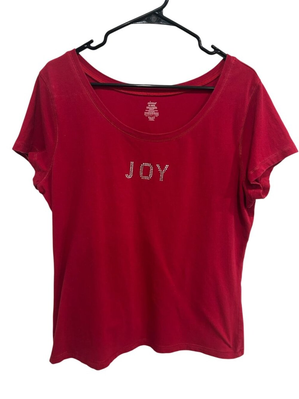 Adonna XL Red T-Shirt Joy Rhinestone Graphic Cotton Blend Kitschy Y2K